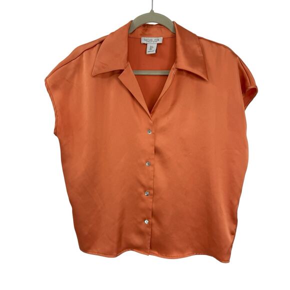 Rachel Zoe Satin Sleeveless Point collar Button Up Blouse Orange size Small - Picture 1 of 8